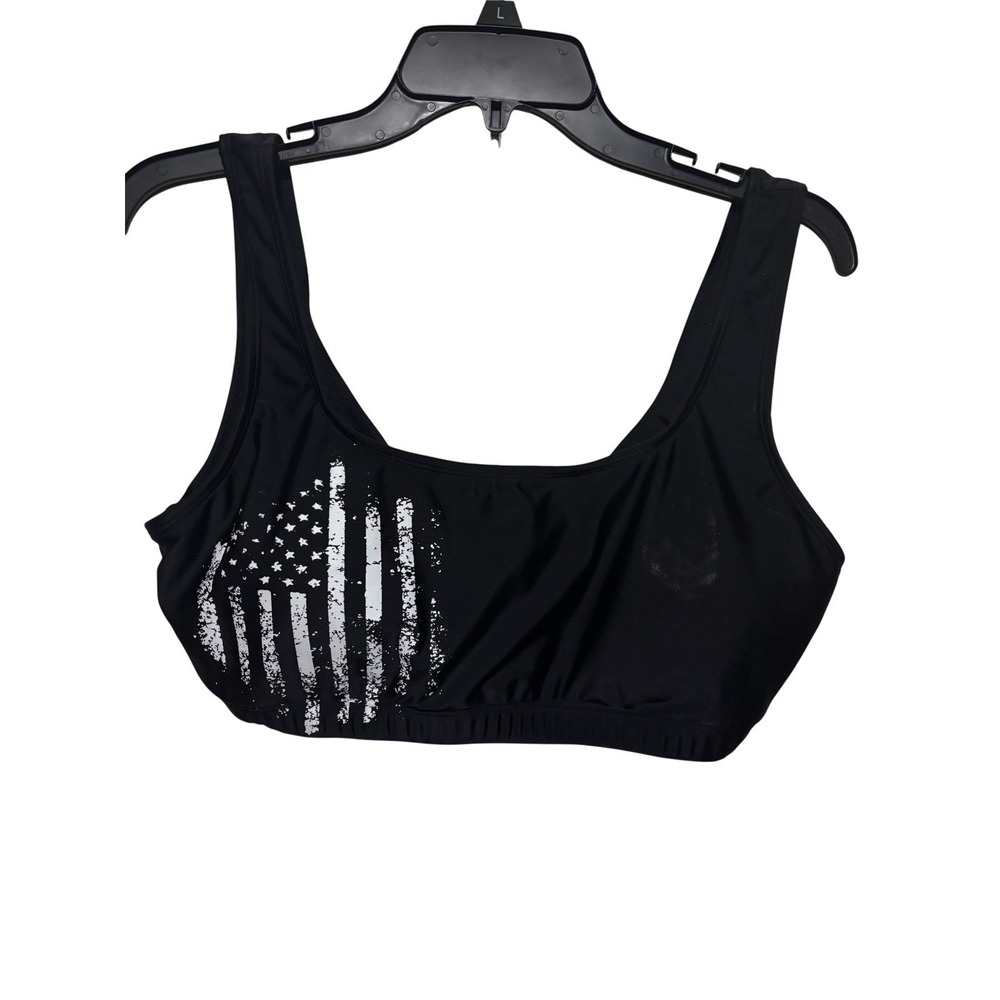 Sports Bra Black Size XL Pullover Distressed American Flag Gym Workout Yoga - Picture 1 of 2